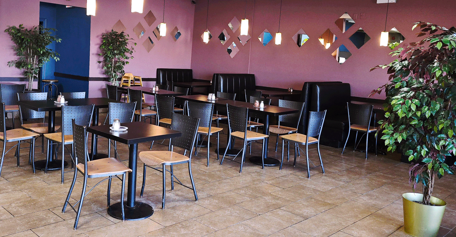 chairs and booths inside the restaurant