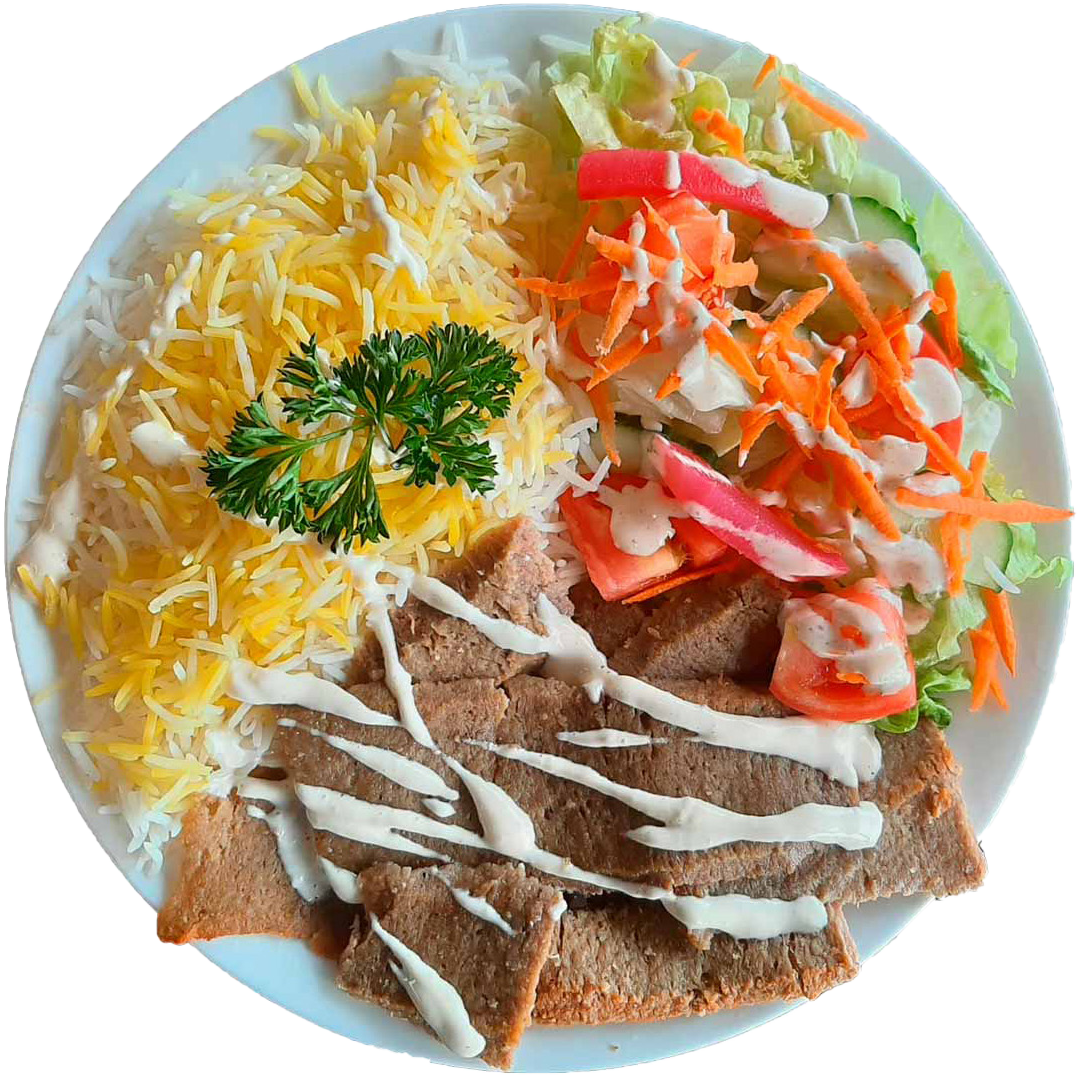 yeero (gyro) with rice and salad
